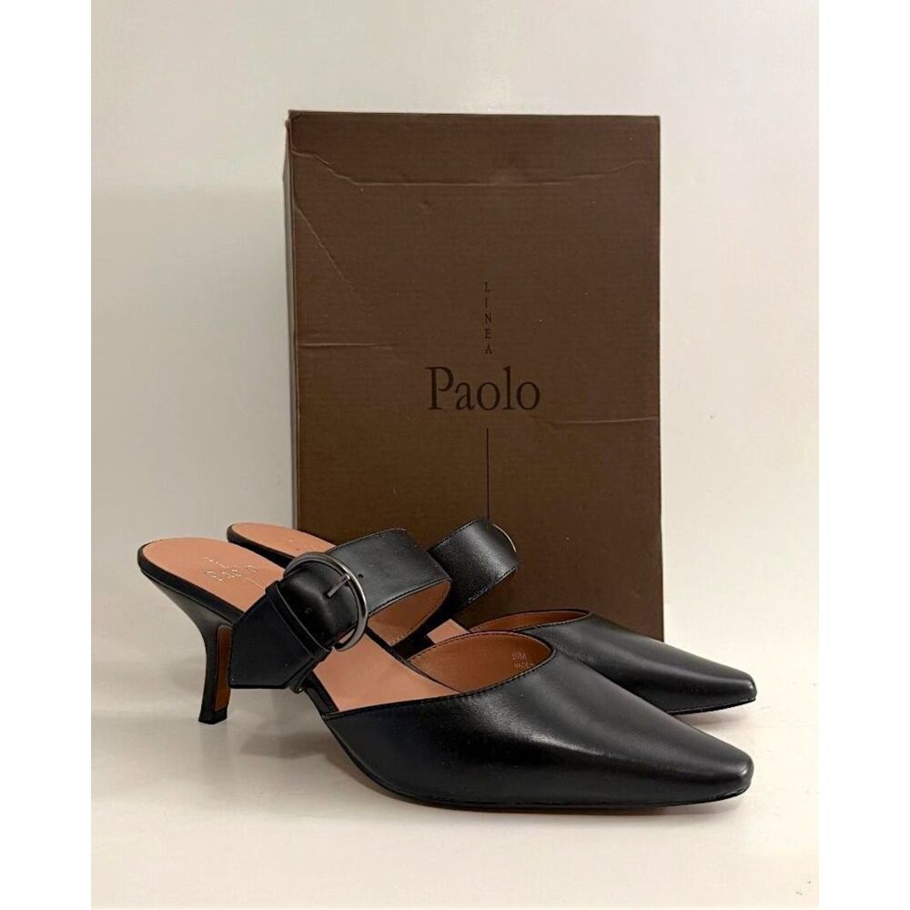 LINEA PAOLO Cynthia Black Nappa Leather Mule, New! Size 10M